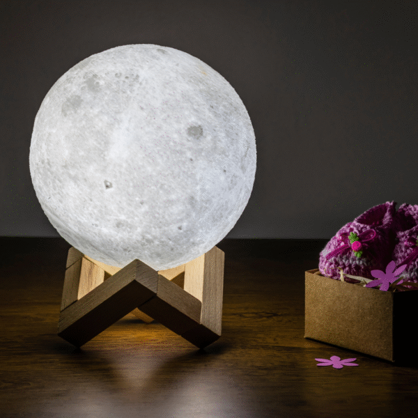 7 Color Changeable 3D Moon Lamp with Stand – Rechargeable Night Light for Kids & Adults - Image 4