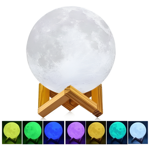 7 Color Changeable 3D Moon Lamp with Stand – Rechargeable Night Light for Kids & Adults